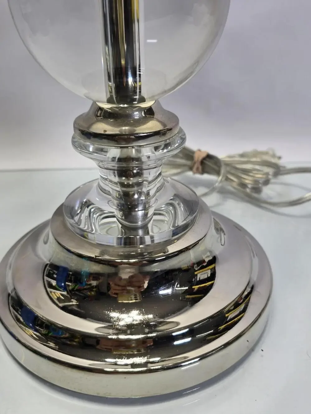 Clear Crystal Glass Ball Table Lamp Stacked Orb Chrome Glam Modern 24